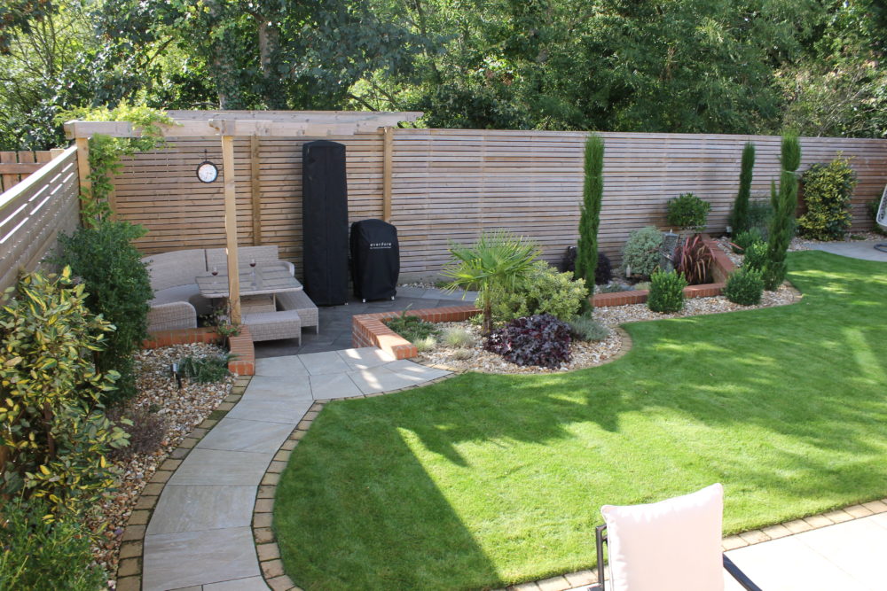 modern garden area with paved path